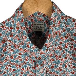 J.Crew Secret Wash Shirting Stretch Short Sleeve Floral Button Down Blue Red